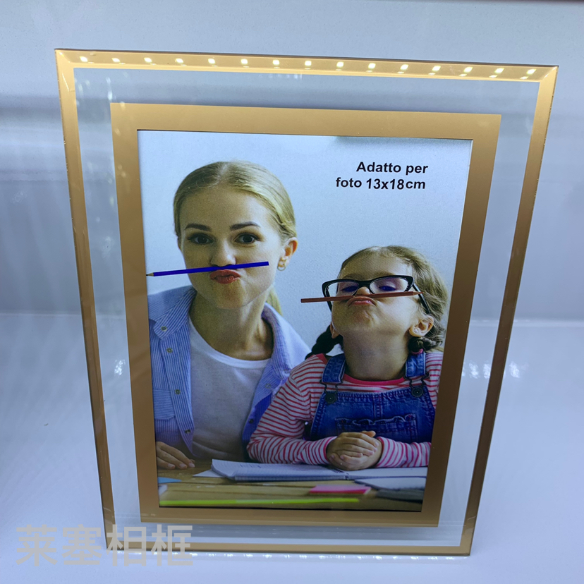 Golden Bilateral Decoration Photo Home Decorative Gift Living Room Crafts Customized Glass Photo Frame with Various Patterns