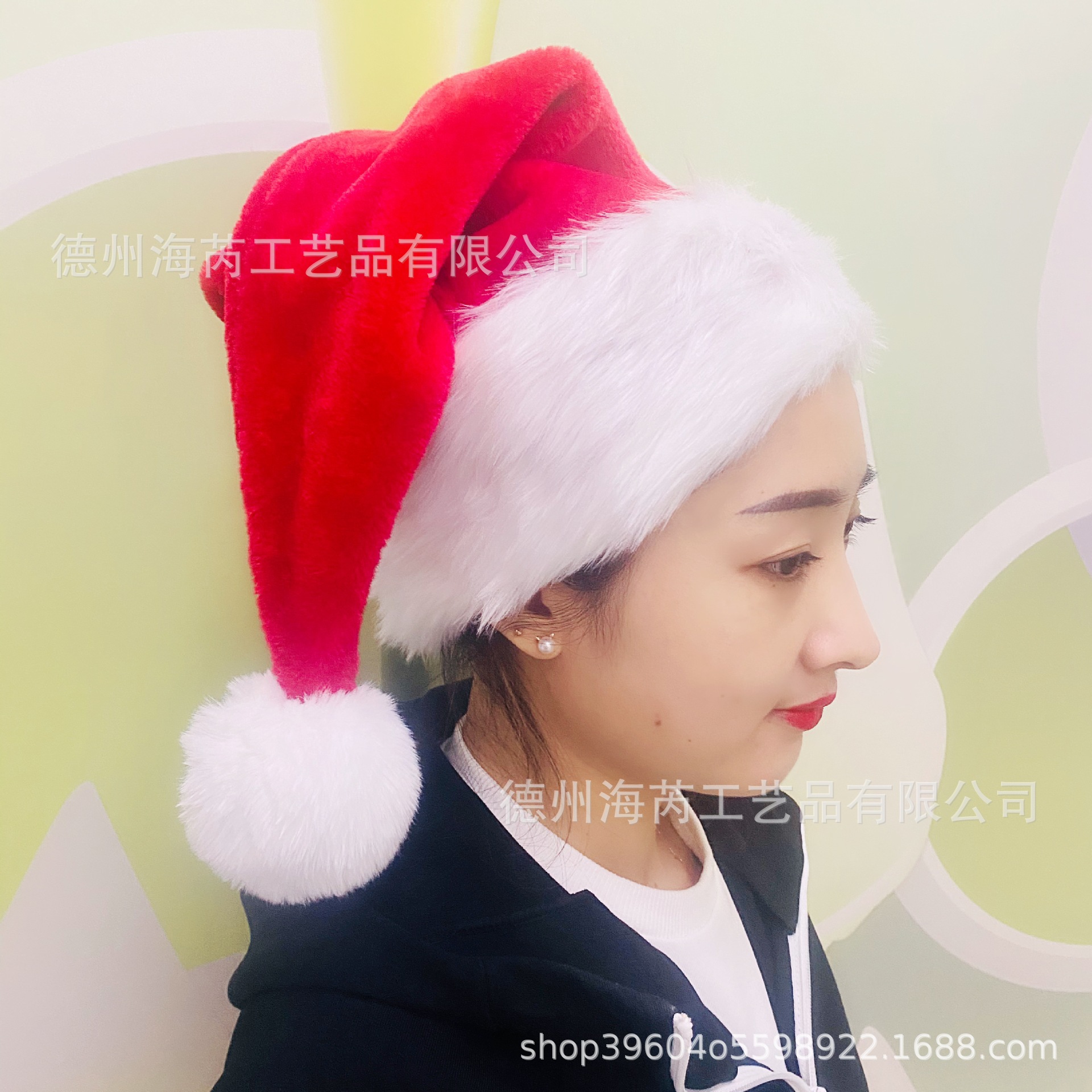 2021 Hot Sale Factory Direct Supply Christmas Decorations Red Adult plus Size Thickened and Densely Woven Plush Christmas Hat