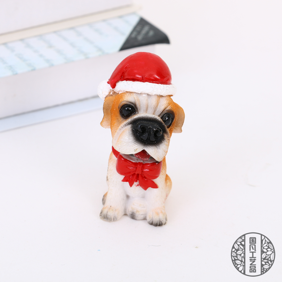 Family Decoration Ornaments Christmas Hat Dog Ornaments Table Decoration Resin Crafts Opening and Housewarming Gifts