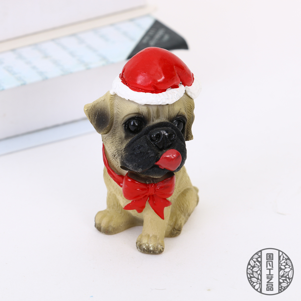 Family Decoration Ornaments Christmas Hat Dog Ornaments Table Decoration Resin Crafts Opening and Housewarming Gifts