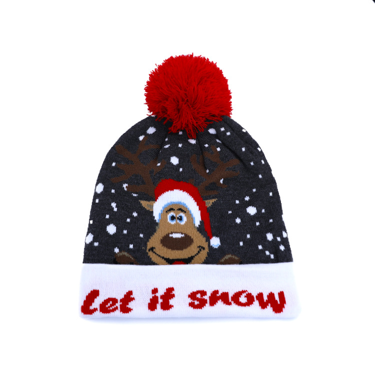 European and American New Knitted Hat Cute Elk Christmas Hat LED Luminous Hat Thick Warm Jacquard Embroidery Woolen Cap