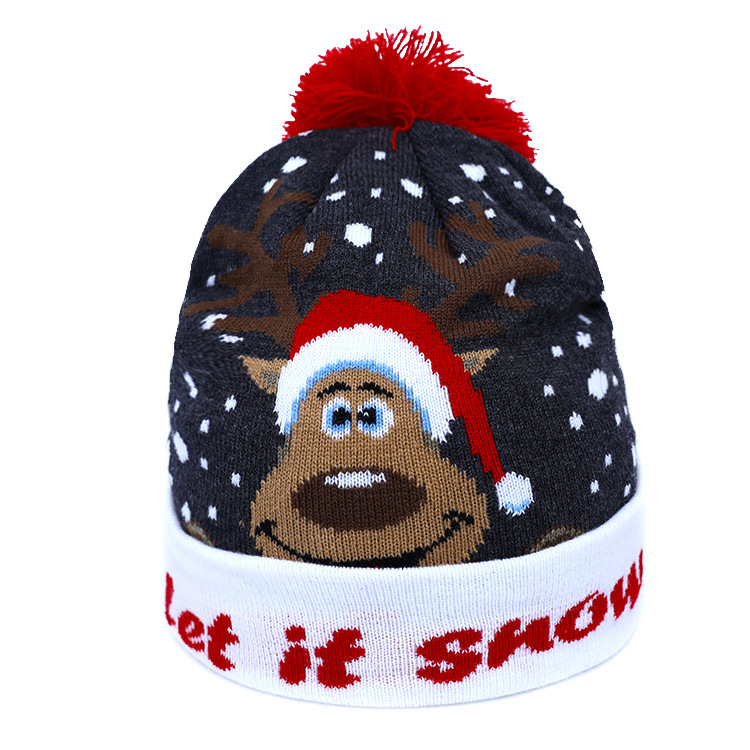 European and American New Knitted Hat Cute Elk Christmas Hat LED Luminous Hat Thick Warm Jacquard Embroidery Woolen Cap