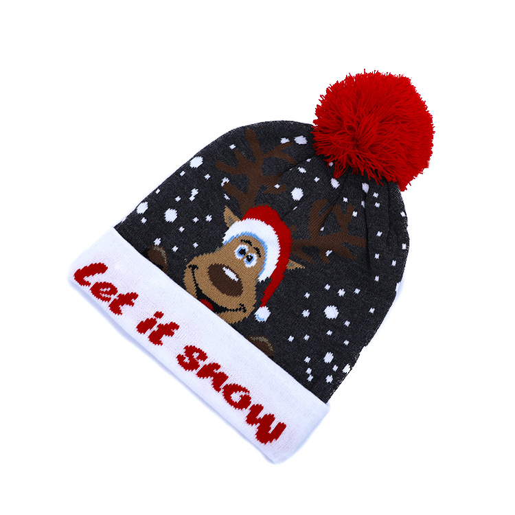 European and American New Knitted Hat Cute Elk Christmas Hat LED Luminous Hat Thick Warm Jacquard Embroidery Woolen Cap