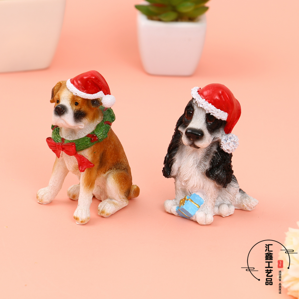 Head Wear Red Christmas Hat Modeling Artificial Dog Model Home Decoration Crafts Living Room Showcase Ornaments
