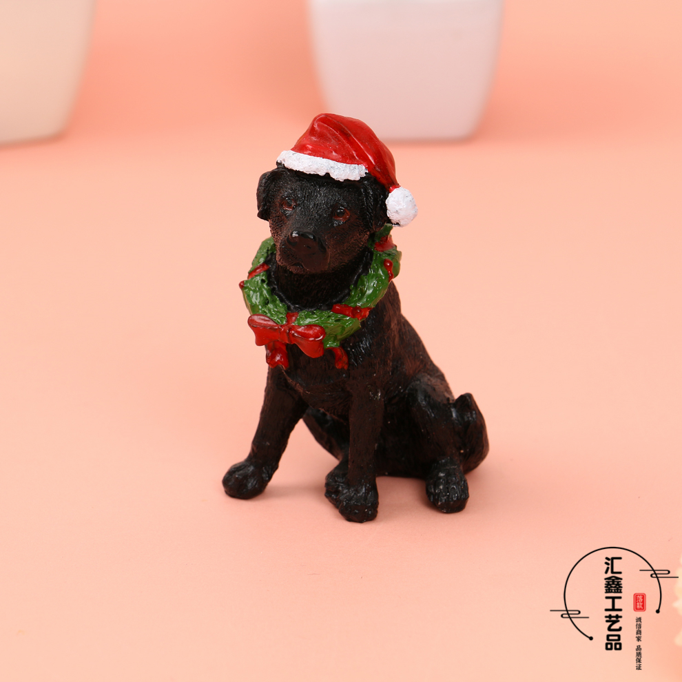 Head Wear Red Christmas Hat Modeling Artificial Dog Model Home Decoration Crafts Living Room Showcase Ornaments
