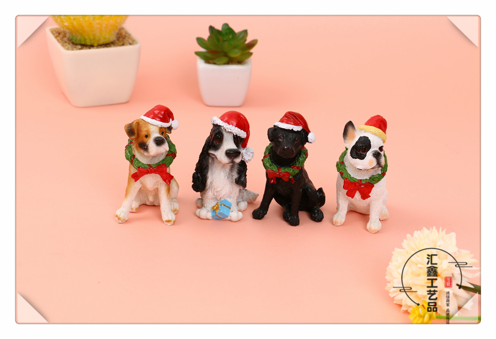 Head Wear Red Christmas Hat Modeling Artificial Dog Model Home Decoration Crafts Living Room Showcase Ornaments