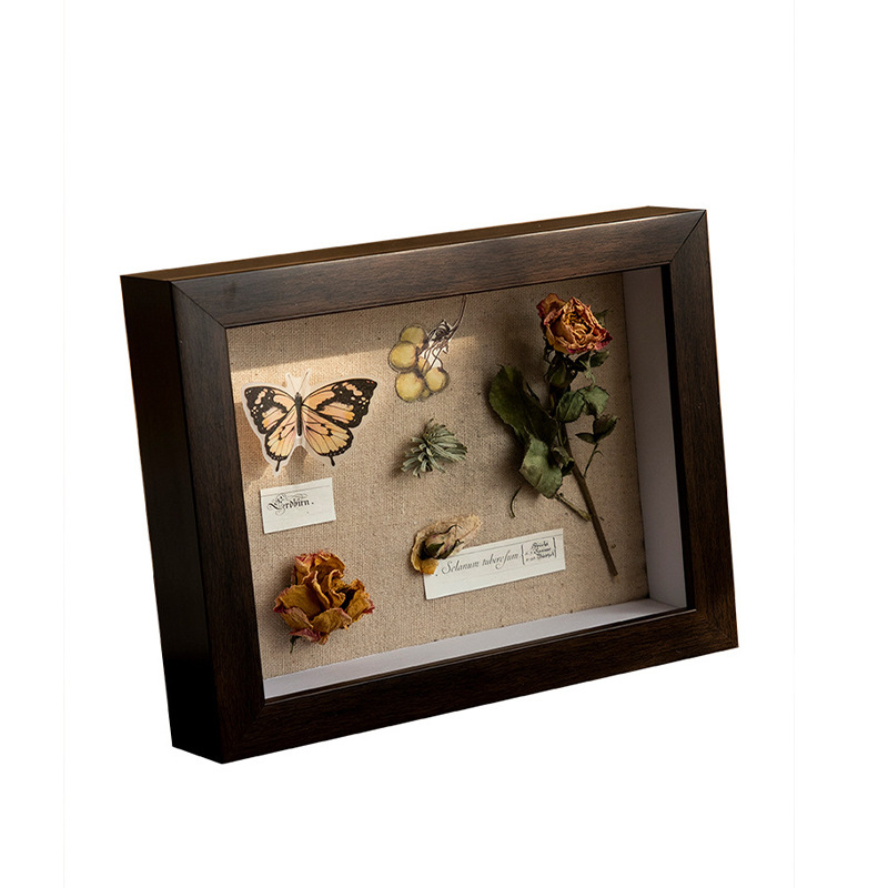 Vintage Dried Flower Photo Frame Wooden Hollow Three-Dimensional Decoration Photo Frame Square Floral Dried Flower Picture Frame Animal and Plant Specimen Box