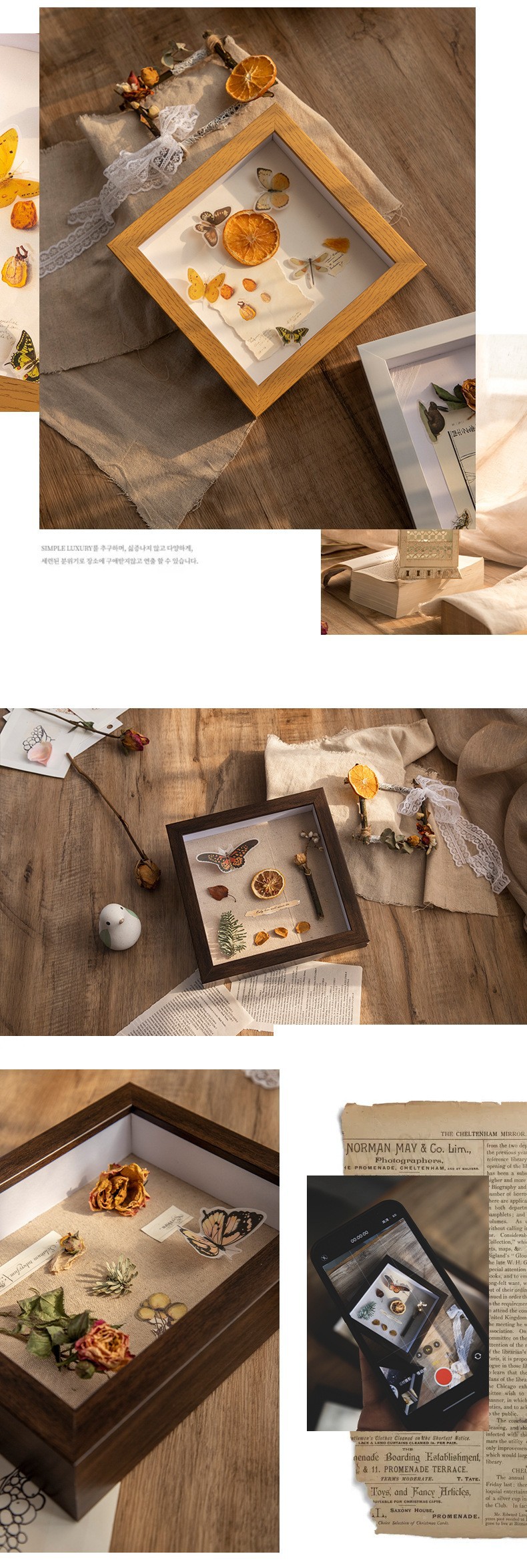 Vintage Dried Flower Photo Frame Wooden Hollow Three-Dimensional Decoration Photo Frame Square Floral Dried Flower Picture Frame Animal and Plant Specimen Box