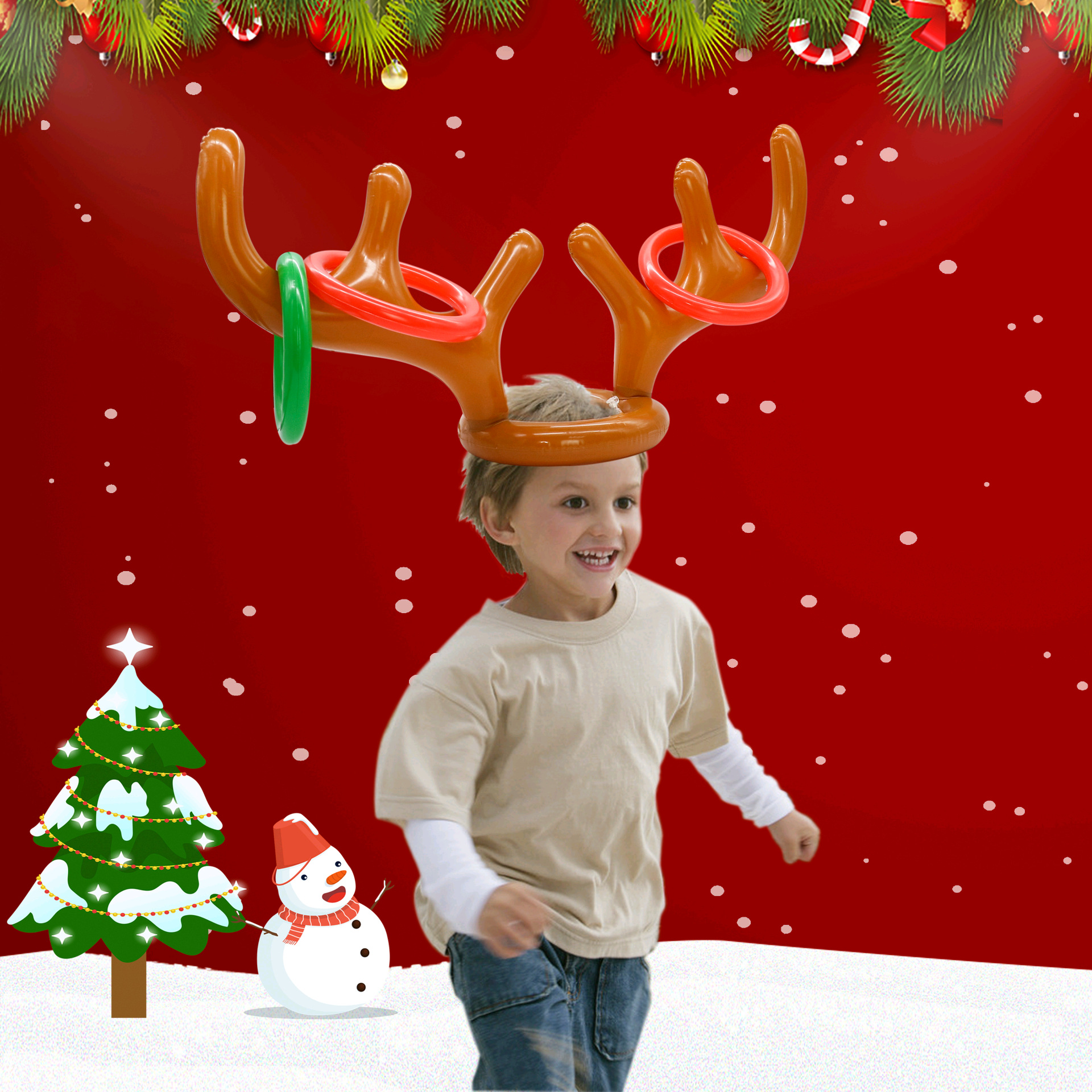 Direct Supply PVC Inflatable Antler Ring Inflatable Deer Head Ring Inflatable Christmas Hat Customized Inflatable Elk Hat