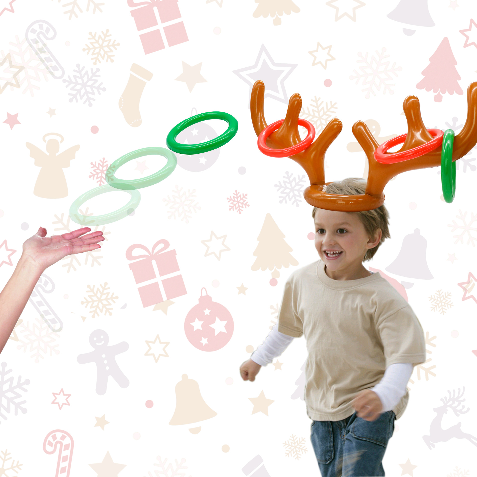 Direct Supply PVC Inflatable Antler Ring Inflatable Deer Head Ring Inflatable Christmas Hat Customized Inflatable Elk Hat