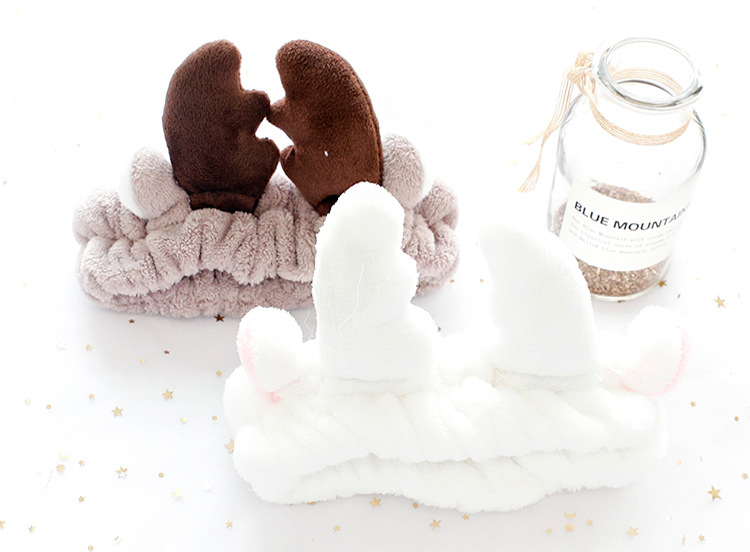 girl hair band Korean version of cute plush antler hair band flannel makeup head with facial mask wash band hair band