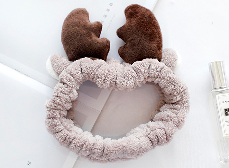 girl hair band Korean version of cute plush antler hair band flannel makeup head with facial mask wash band hair band