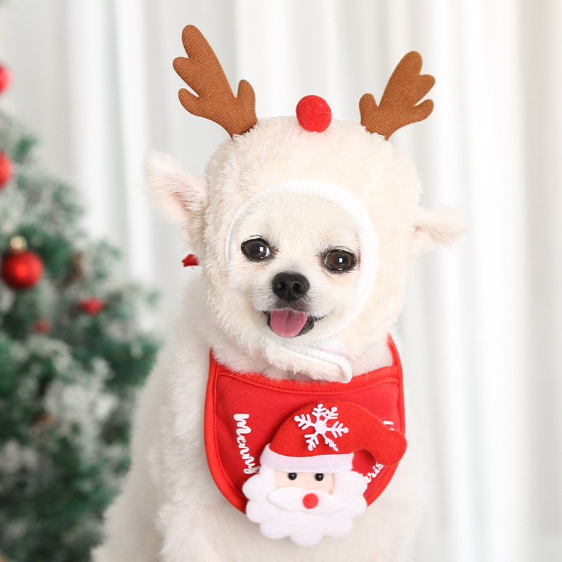 Dog Cat Pet Christmas Hat Saliva Towel Bib Teddy/French Bulldog Pomeranian Autumn and Winter Clothes Decoration Supplies Dog Cat Pet Christmas Hat Saliva Towel Bib Teddy/French Bulldog Pomeranian Autumn and Winter Clothes Decoration Supplies