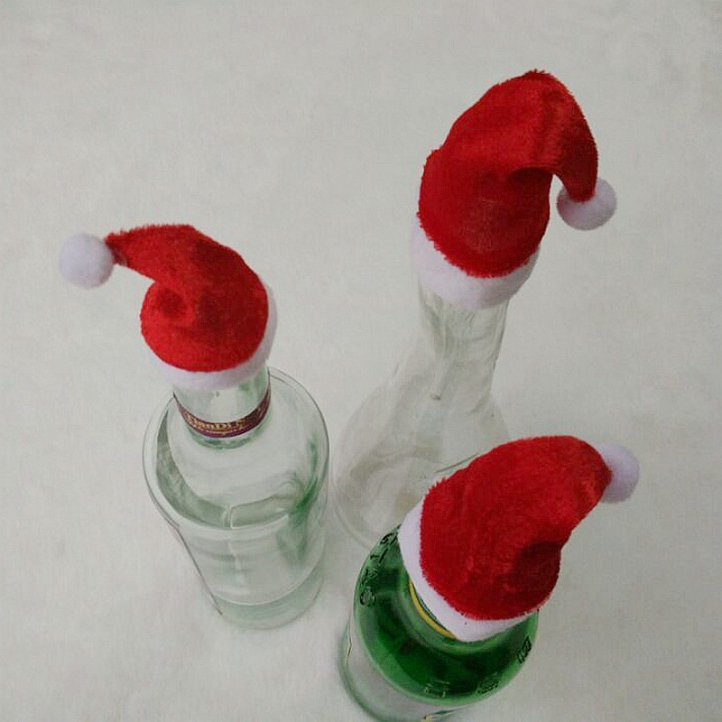 Christmas Hat Small Number Fruit Decoration Christmas Ornaments Red Wine Bottle Hat Electronic Velvet Logo Customization