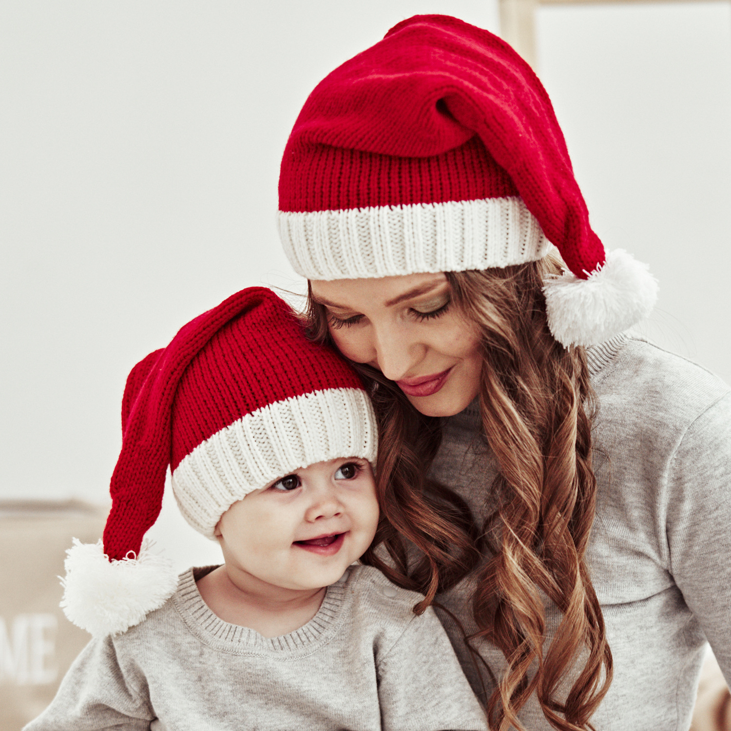 European and American Autumn and Winter New Parent-Child Hat Wool Christmas Hat Single Ball Acrylic Baby Mother Warm Knitted Hat