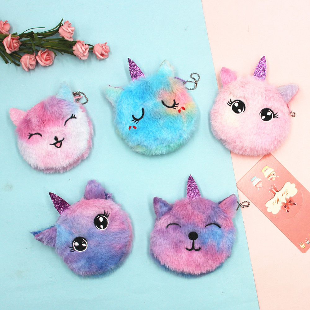Cross-Border New Arrival Unicorn Coin Purse Children Cat Plush Cute Coin Purse Keychain Bag