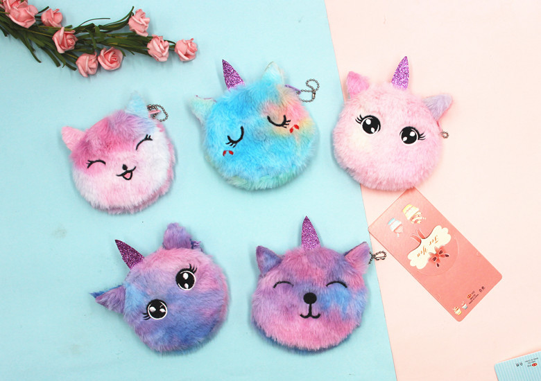 Cross-Border New Arrival Unicorn Coin Purse Children Cat Plush Cute Coin Purse Keychain Bag