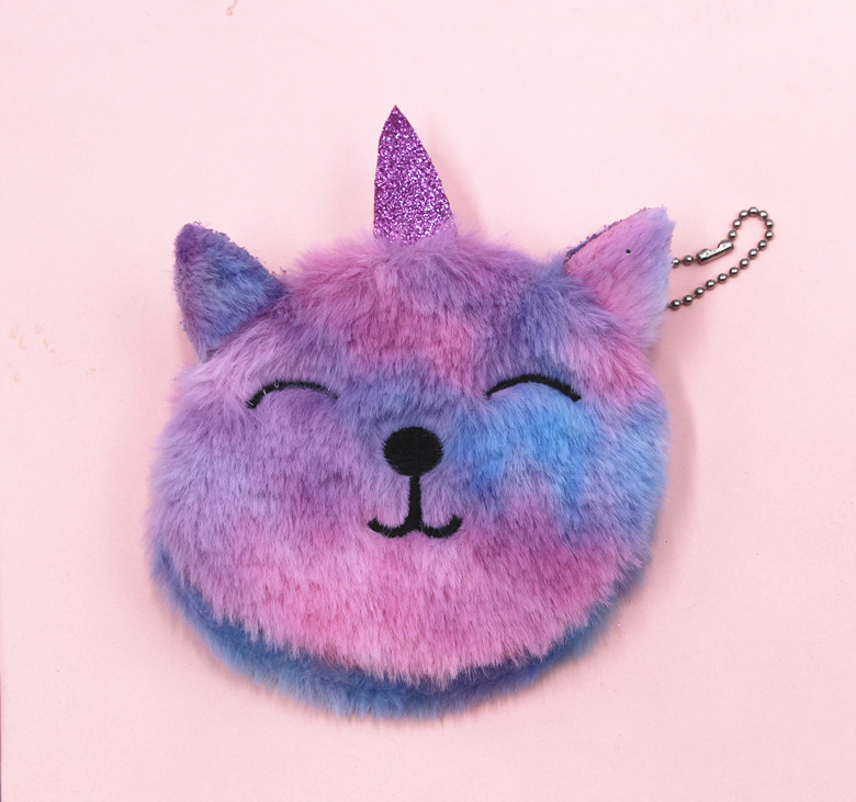 Cross-Border New Arrival Unicorn Coin Purse Children Cat Plush Cute Coin Purse Keychain Bag