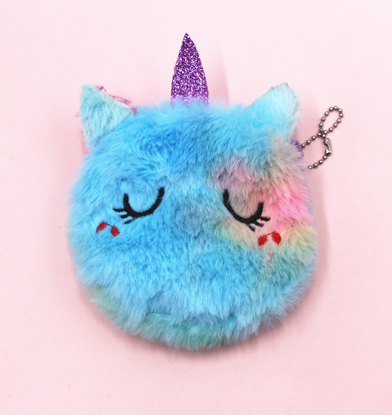 Cross-Border New Arrival Unicorn Coin Purse Children Cat Plush Cute Coin Purse Keychain Bag