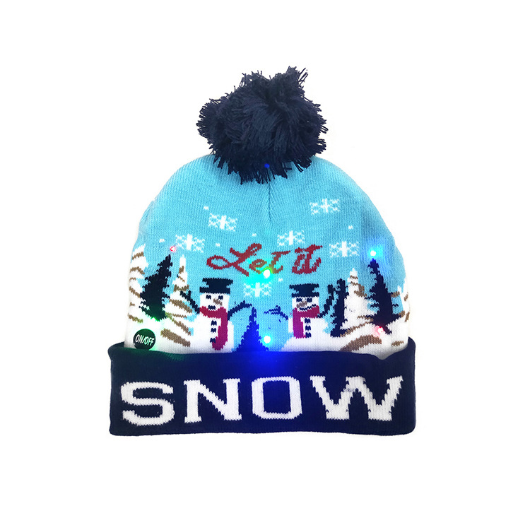 Christmas Flanging with Ball Knitted Hat with LED Christmas Hat Colorful Dazzling Light Adult and Children Halloween Decorative Hat