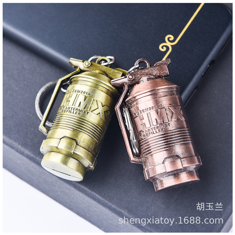 Campus Peripheral Hot Sale Alloy Weapon 6cm Fortress Backpack Schoolbag Grenade Skin Keychain Pendant Night