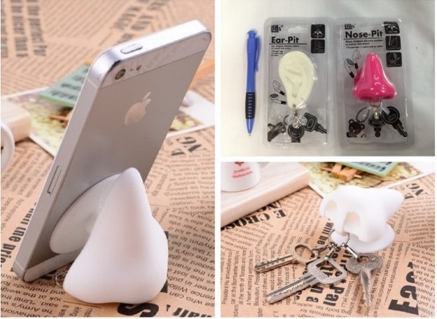 Creative silicone Keychain new mobile phone nose suction cup bracket