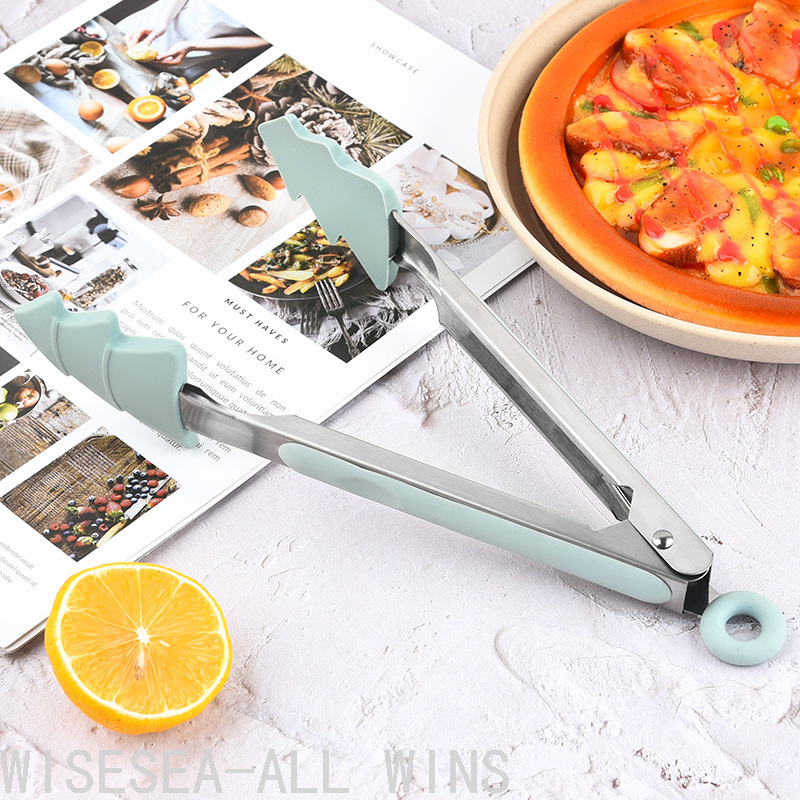 9-Inch Christmas Tree Stainless Steel Silica Gel Food Clip Food Clip Household Bread Clip Kitchen BBQ Clamp