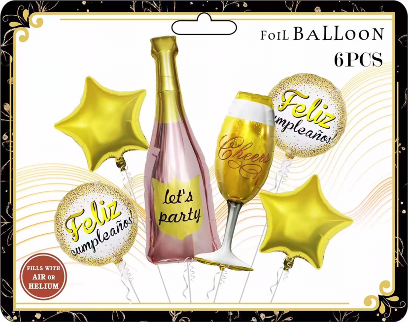 Wholesale New 6-Piece Wine Bottle Set Birthday Celebration Party Gathering Decorative Aluminum Balloon Independent Packaging