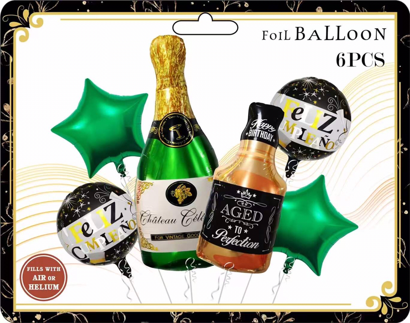 Wholesale New 6-Piece Wine Bottle Set Birthday Celebration Party Gathering Decorative Aluminum Balloon Independent Packaging