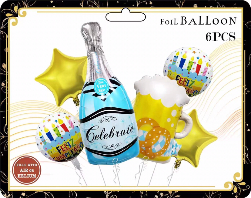 Wholesale New 6-Piece Wine Bottle Set Birthday Celebration Party Gathering Decorative Aluminum Balloon Independent Packaging
