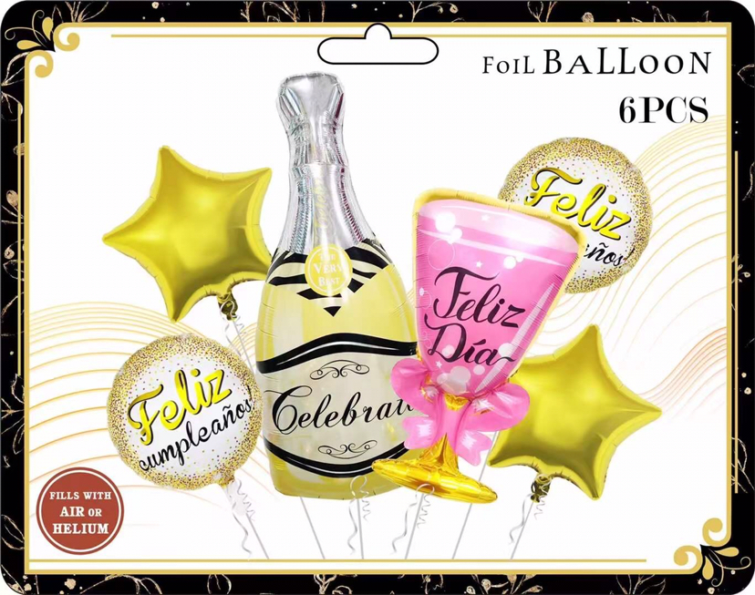 Wholesale New 6-Piece Wine Bottle Set Birthday Celebration Party Gathering Decorative Aluminum Balloon Independent Packaging