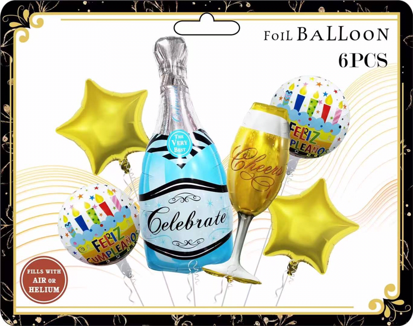 Wholesale New 6-Piece Wine Bottle Set Birthday Celebration Party Gathering Decorative Aluminum Balloon Independent Packaging