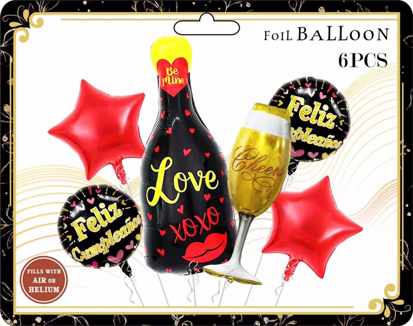 Wholesale New 6-Piece Wine Bottle Set Birthday Celebration Party Gathering Decorative Aluminum Balloon Independent Packaging