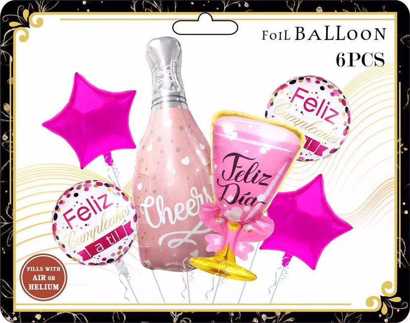 Wholesale New 6-Piece Wine Bottle Set Birthday Celebration Party Gathering Decorative Aluminum Balloon Independent Packaging