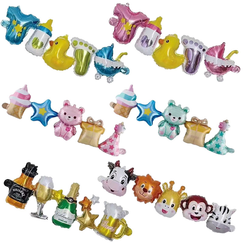 New Cartoon One-Piece Balloon Bottle Bottle Animal Party Layout Set Combination Children&#039;s Decorative Aluminum Film Balloon