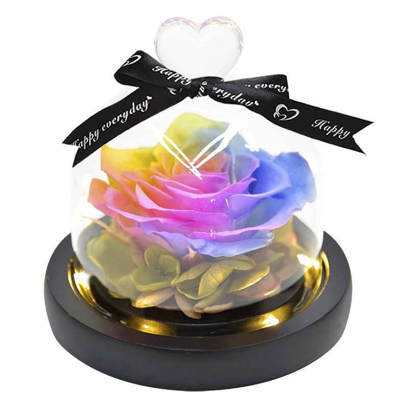 Preserved Fresh Flower Gift Christmas Valentine&#039;s Day Creative Gift Glass Cover Rose Dried Flower Manufacturer Amazon Cross-Border