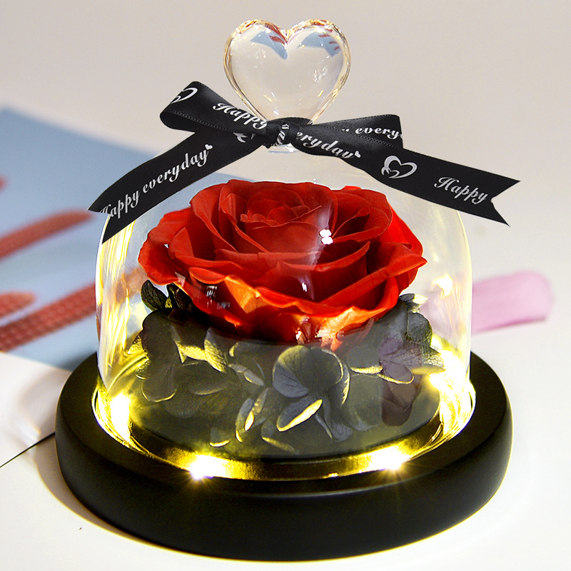 Preserved Fresh Flower Gift Christmas Valentine&#039;s Day Creative Gift Glass Cover Rose Dried Flower Manufacturer Amazon Cross-Border