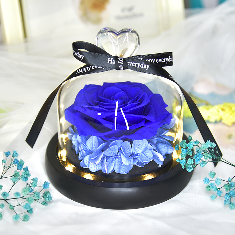 Preserved Fresh Flower Gift Christmas Valentine&#039;s Day Creative Gift Glass Cover Rose Dried Flower Manufacturer Amazon Cross-Border