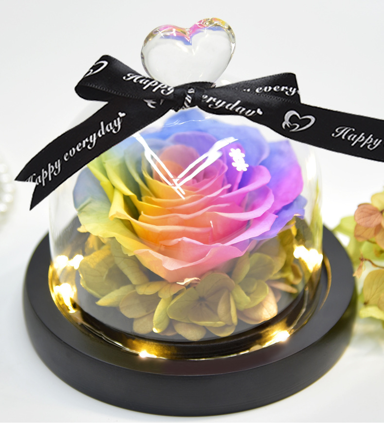 Preserved Fresh Flower Gift Christmas Valentine's Day Creative Gift Glass Cover Rose Dried Flower Manufacturer Amazon Cross-Border