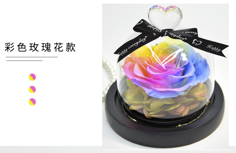 Preserved Fresh Flower Gift Christmas Valentine's Day Creative Gift Glass Cover Rose Dried Flower Manufacturer Amazon Cross-Border