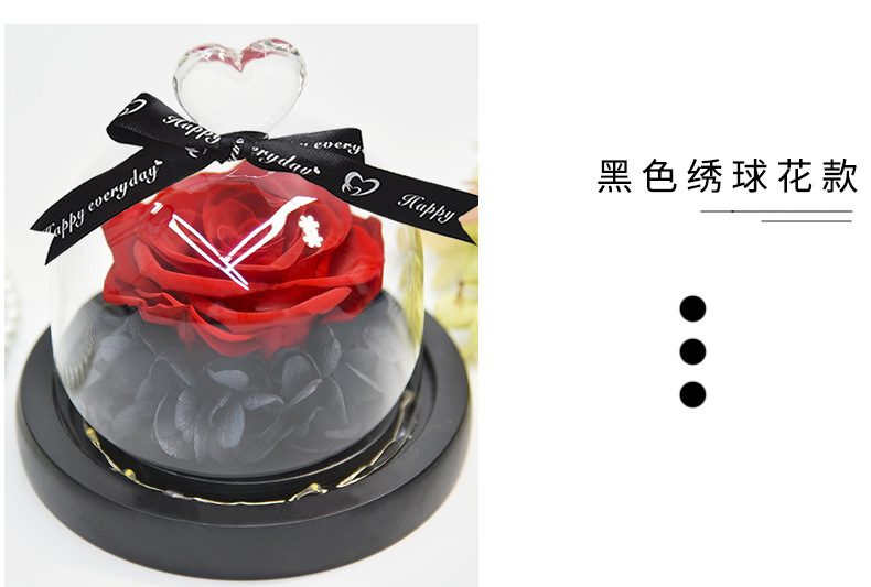 Preserved Fresh Flower Gift Christmas Valentine's Day Creative Gift Glass Cover Rose Dried Flower Manufacturer Amazon Cross-Border