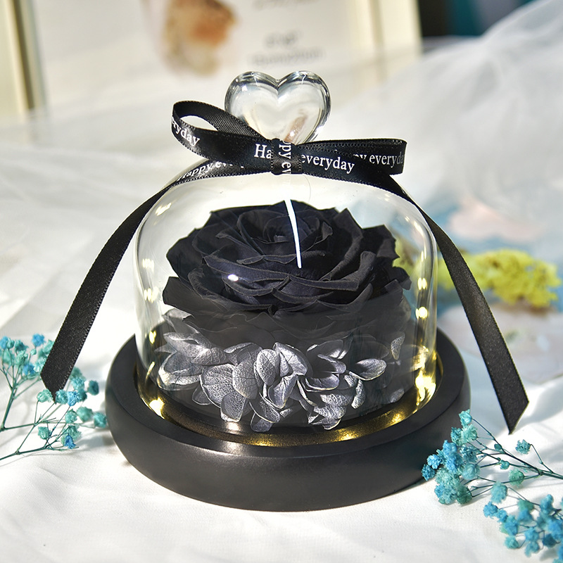 Preserved Fresh Flower Gift Christmas Valentine's Day Creative Gift Glass Cover Rose Dried Flower Manufacturer Amazon Cross-Border