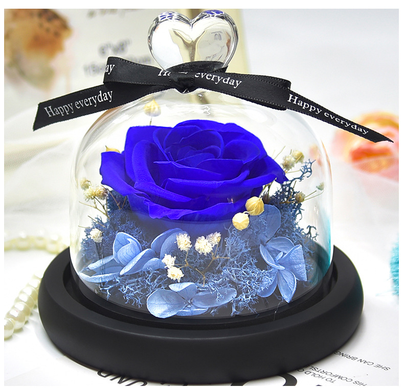 Preserved Fresh Flower Gift Christmas Valentine's Day Creative Gift Glass Cover Rose Dried Flower Manufacturer Amazon Cross-Border