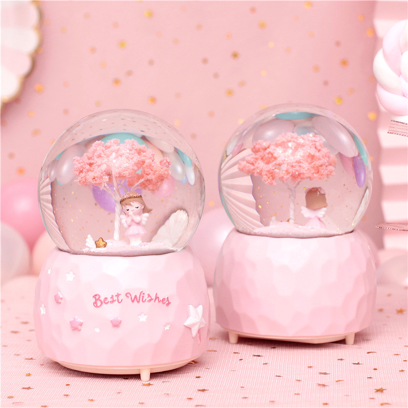 Cherry Blossom Girl Crystal Ball Pink Girls Gifts Floating Snowflake Music Box Colorful Light Decoration Christmas Gift Cherry Blossom Girl Crystal Ball Pink Girls Gifts Floating Snowflake Music Box Colorful Light Decoration Christmas Gift