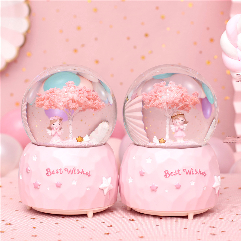 Cherry Blossom Girl Crystal Ball Pink Girls Gifts Floating Snowflake Music Box Colorful Light Decoration Christmas Gift Cherry Blossom Girl Crystal Ball Pink Girls Gifts Floating Snowflake Music Box Colorful Light Decoration Christmas Gift