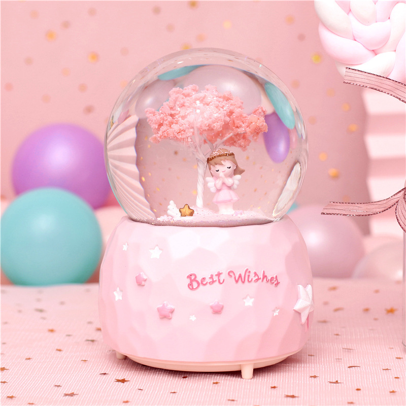 Cherry Blossom Girl Crystal Ball Pink Girls Gifts Floating Snowflake Music Box Colorful Light Decoration Christmas Gift Cherry Blossom Girl Crystal Ball Pink Girls Gifts Floating Snowflake Music Box Colorful Light Decoration Christmas Gift