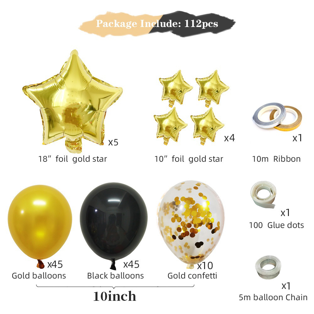 Cross-Border Amazon Black Gold Series Balloon Chain Set Graduation Season Decoration Birthday Party Atmosphere Layout Supplies