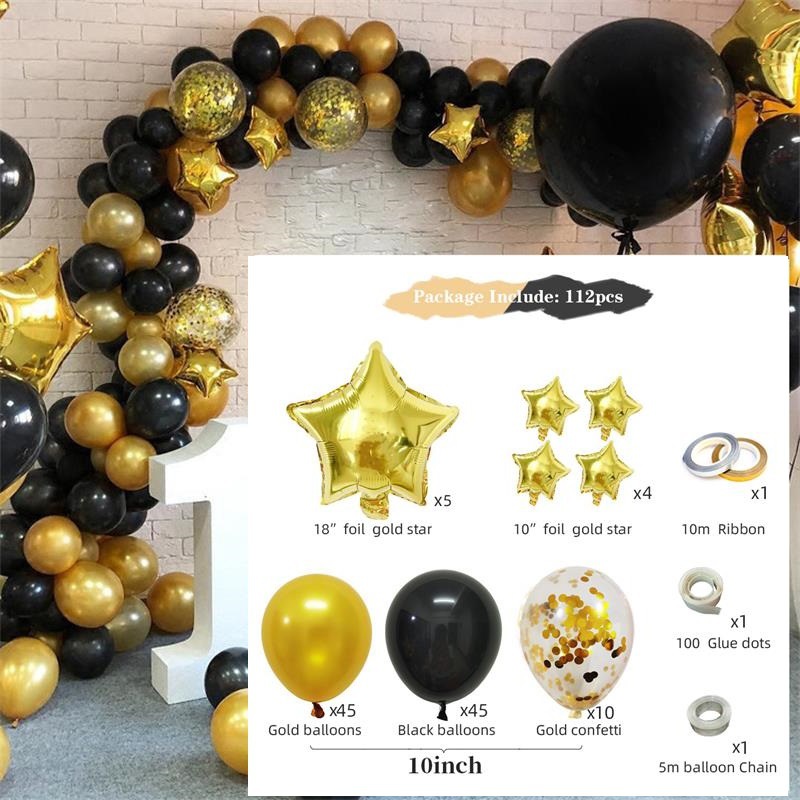 Cross-Border Amazon Black Gold Series Balloon Chain Set Graduation Season Decoration Birthday Party Atmosphere Layout Supplies