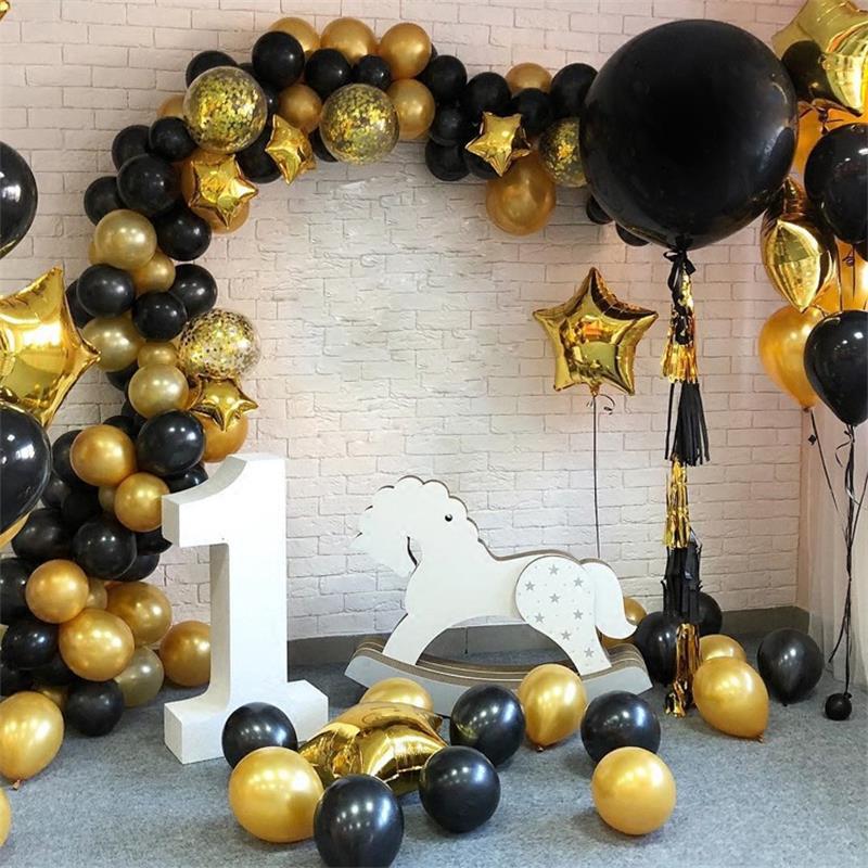 Cross-Border Amazon Black Gold Series Balloon Chain Set Graduation Season Decoration Birthday Party Atmosphere Layout Supplies
