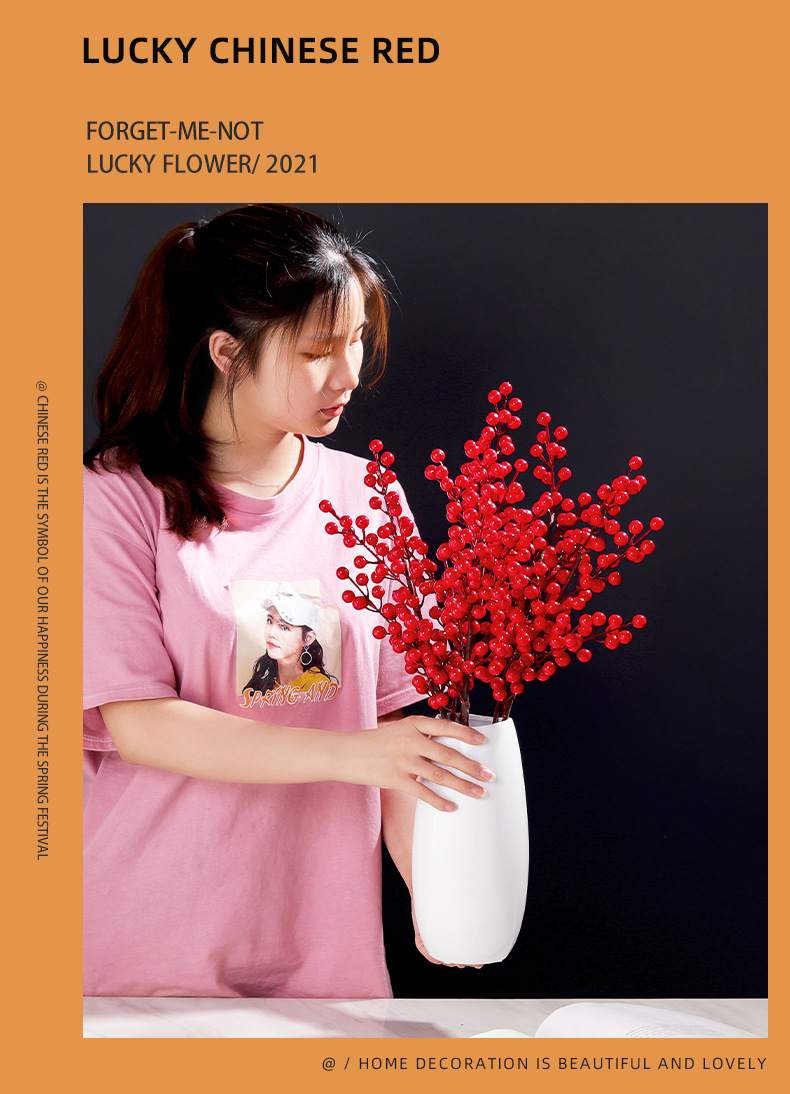 Fortune Fruit Red Berry Fake Flower Living Room Home Decoration Flower Arrangement New Year Christmas Props Display